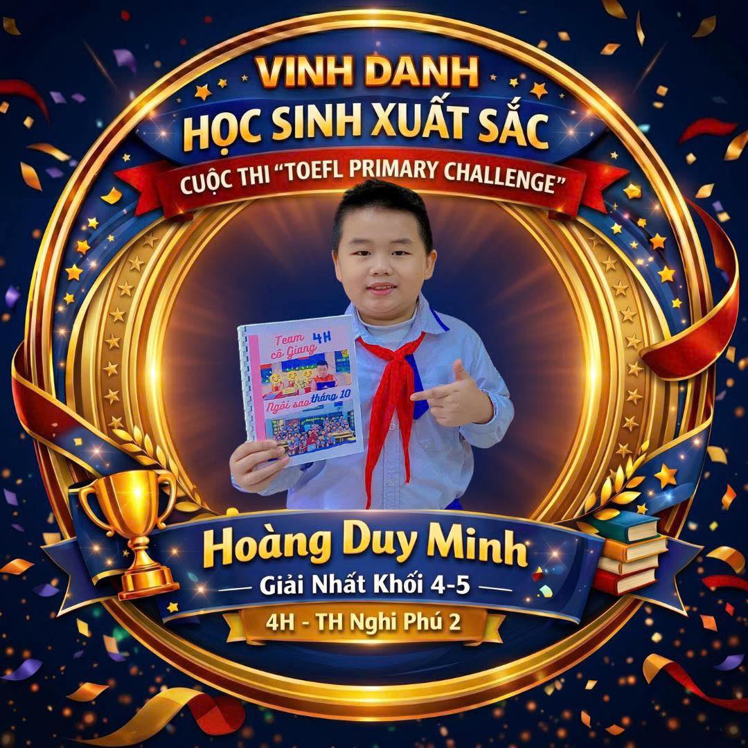 🎉 Chúc mừng các em đạt thành tích cao trong kỳ thi TOEFL PRIMARY CHALLLENGE CẤP TỈNH NĂM HỌC 2025 - 2026 🎉
