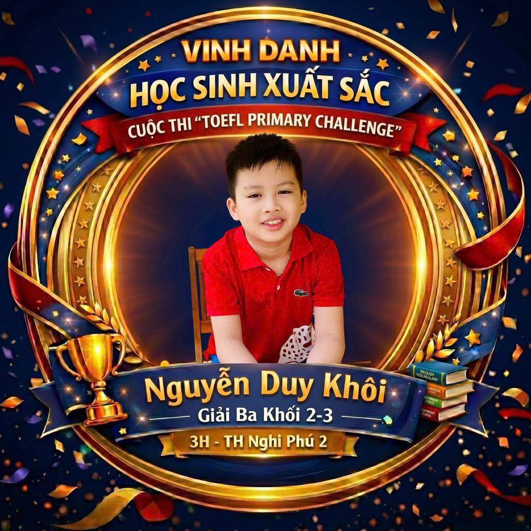 🎉 Chúc mừng các em đạt thành tích cao trong kỳ thi TOEFL PRIMARY CHALLLENGE CẤP TỈNH NĂM HỌC 2025 - 2026 🎉