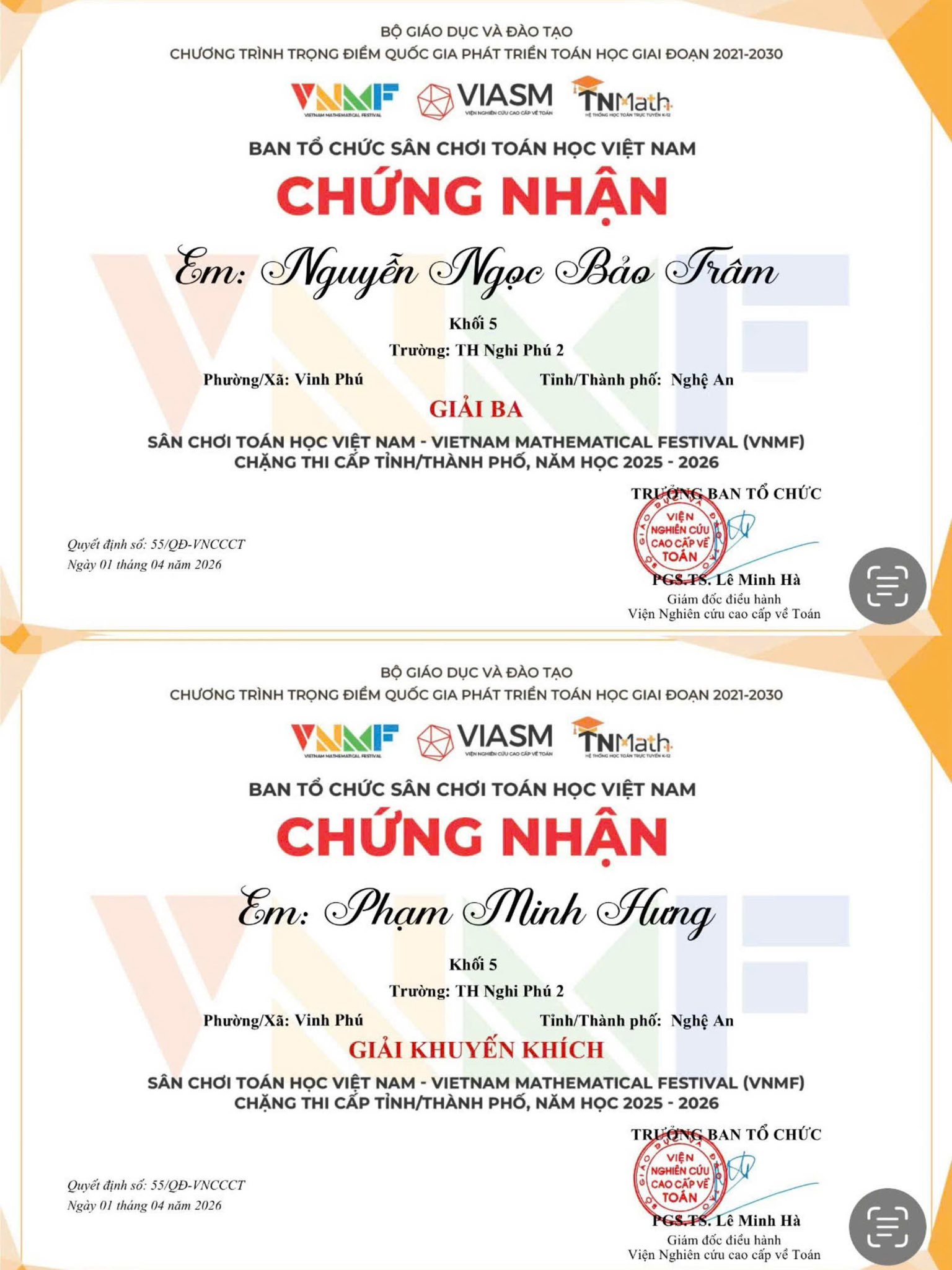 🏆 BẢNG VÀNG VINH DANH: 