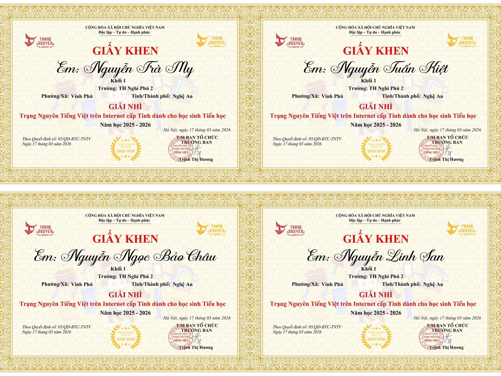 🏆 BẢNG VÀNG VINH DANH: 