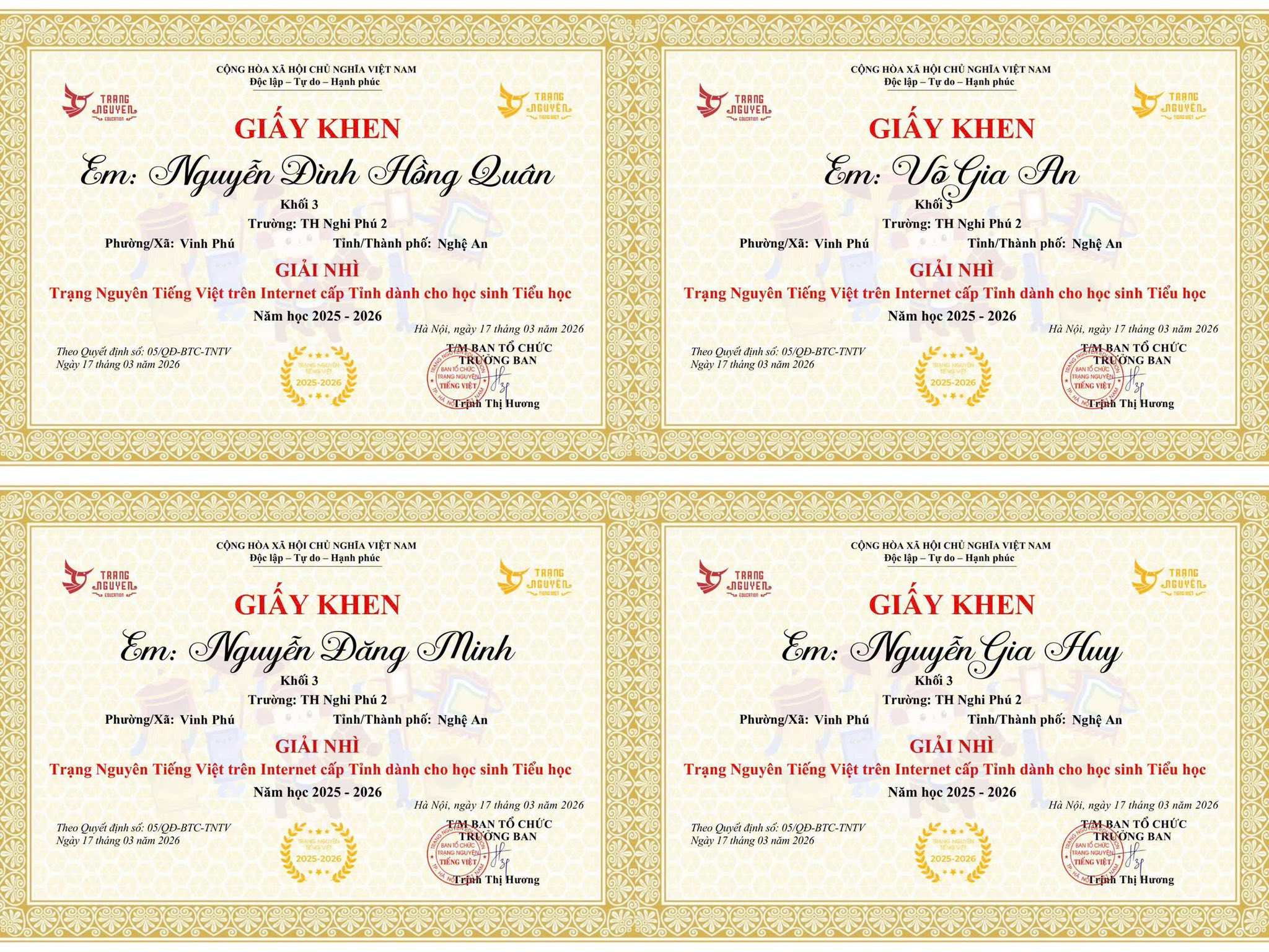 🏆 BẢNG VÀNG VINH DANH: 