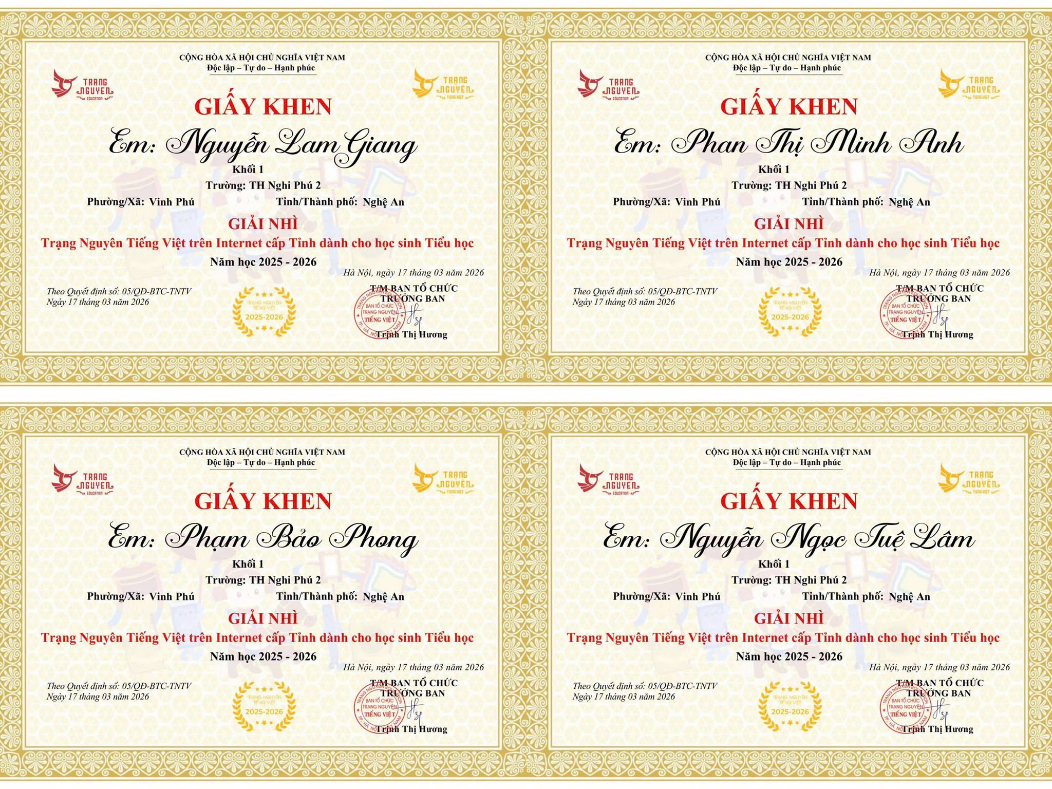 🏆 BẢNG VÀNG VINH DANH: 