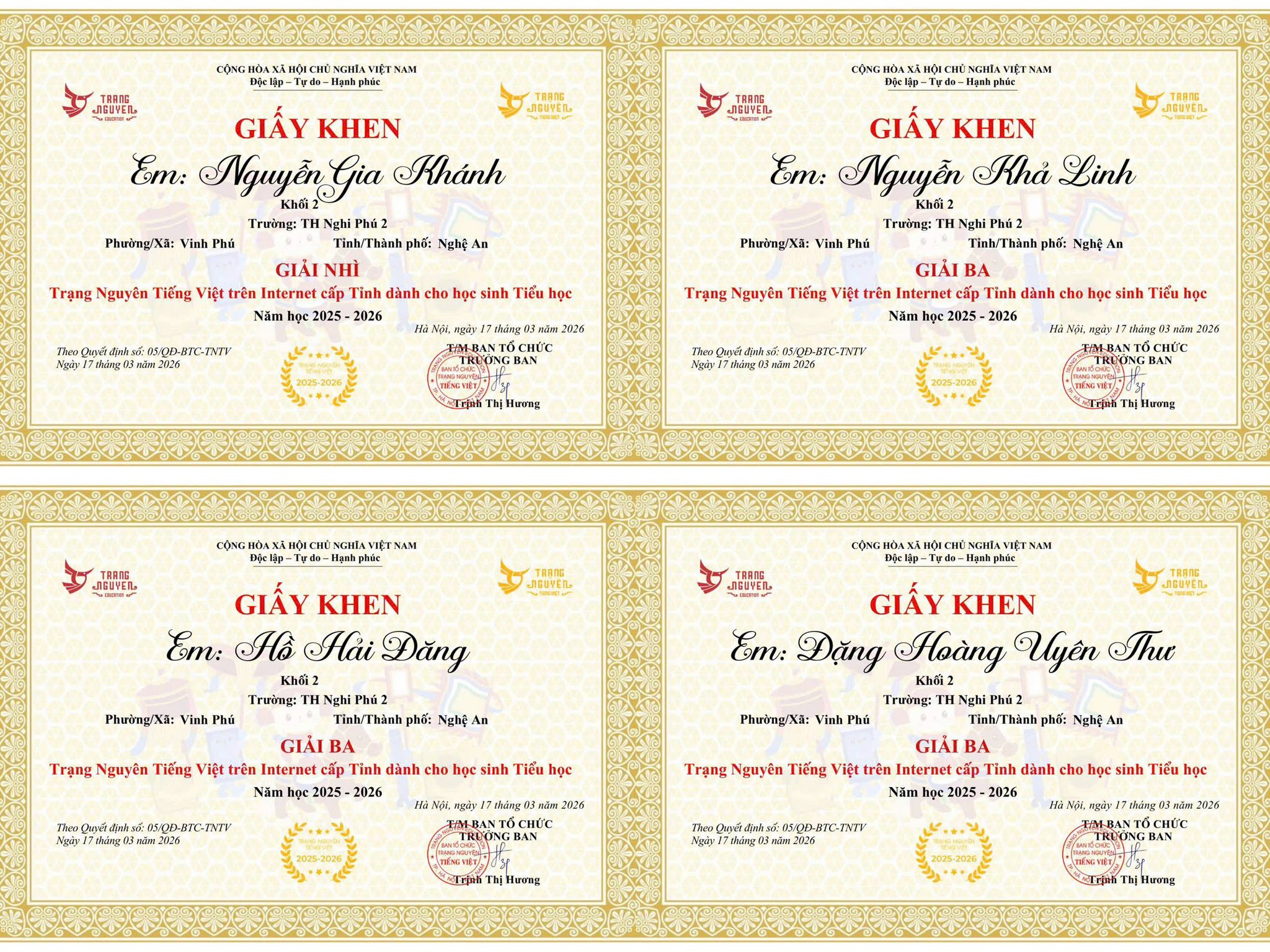 🏆 BẢNG VÀNG VINH DANH: 