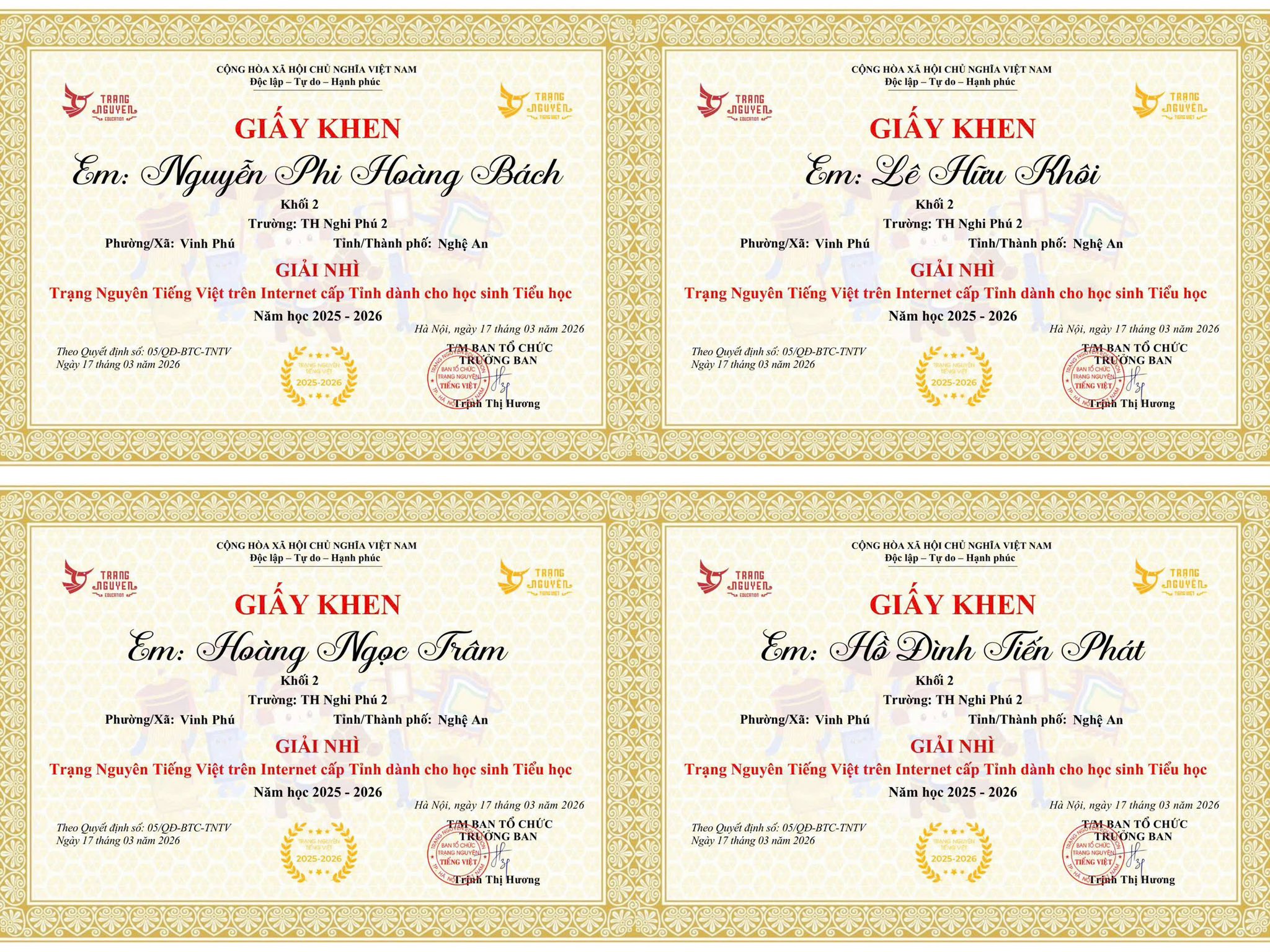 🏆 BẢNG VÀNG VINH DANH: 