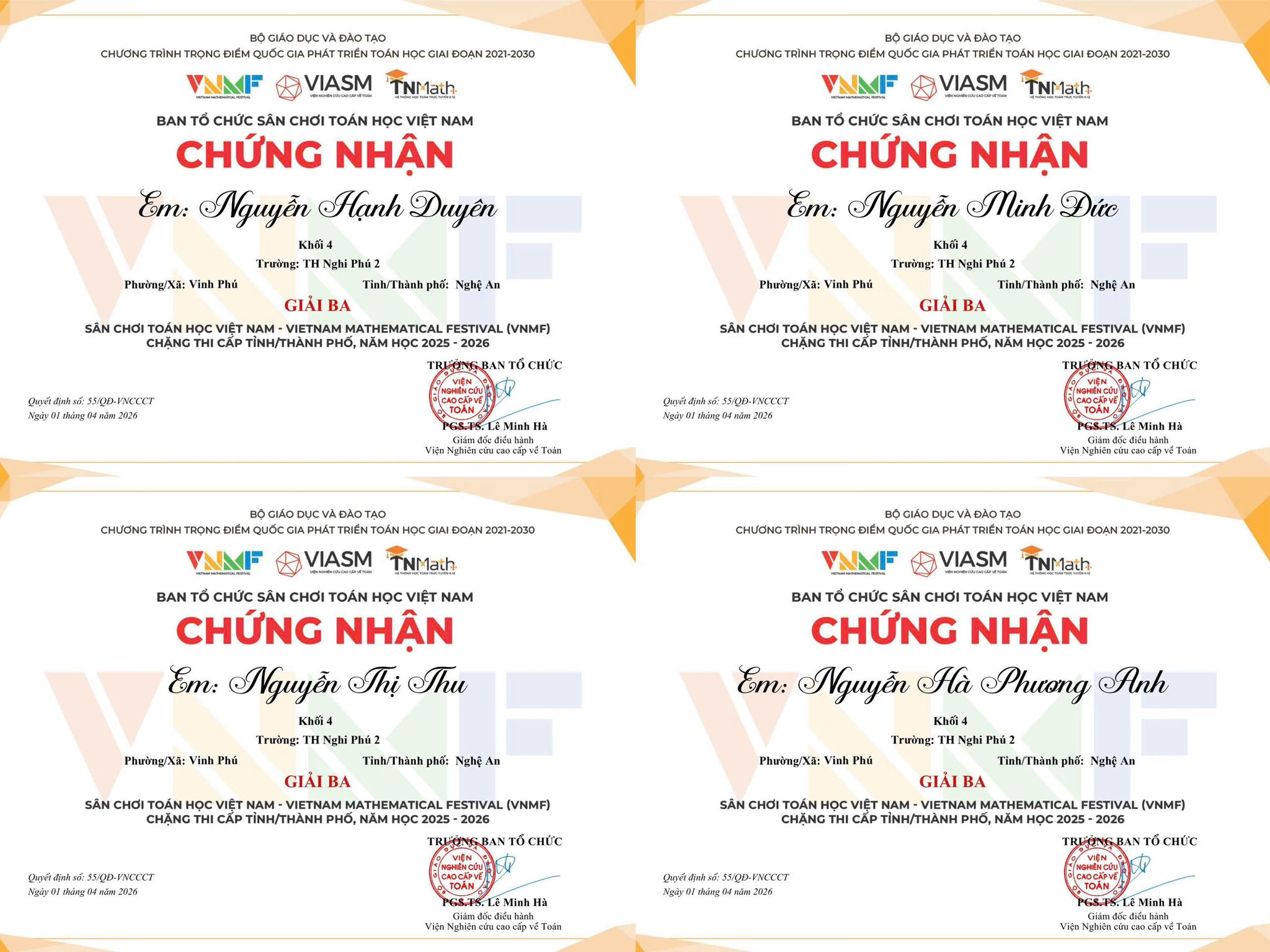 🏆 BẢNG VÀNG VINH DANH: 