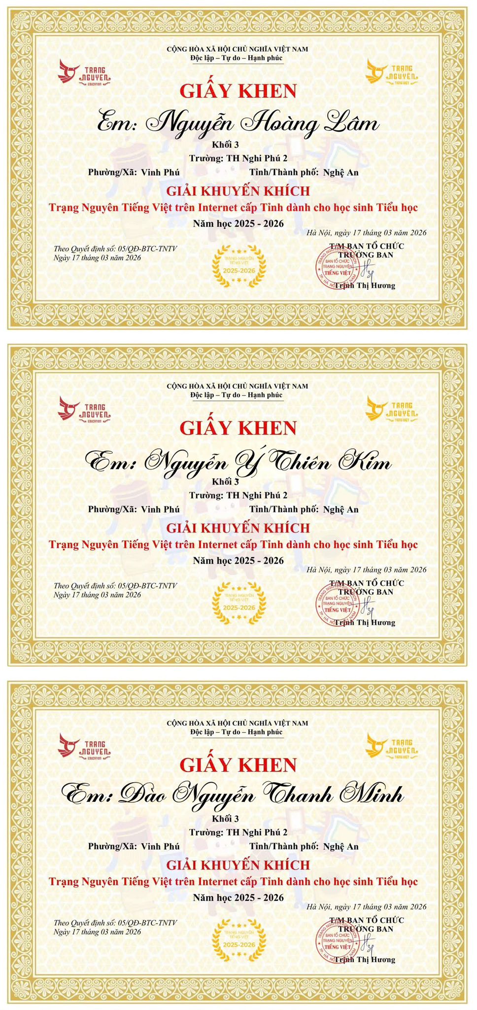 🏆 BẢNG VÀNG VINH DANH: 