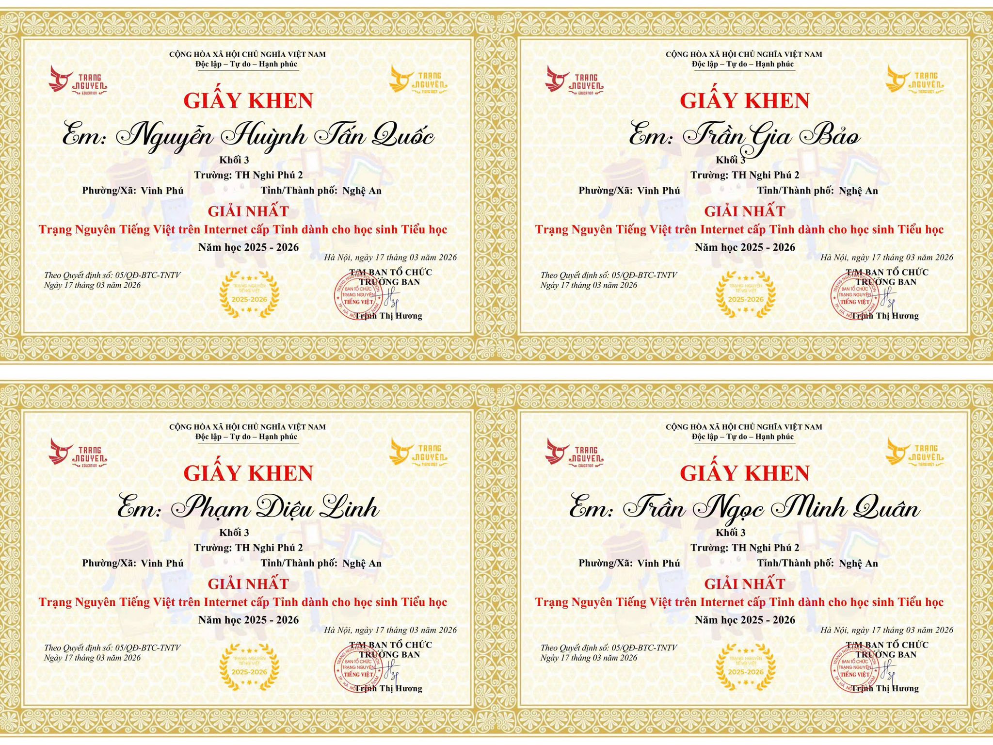 🏆 BẢNG VÀNG VINH DANH: 