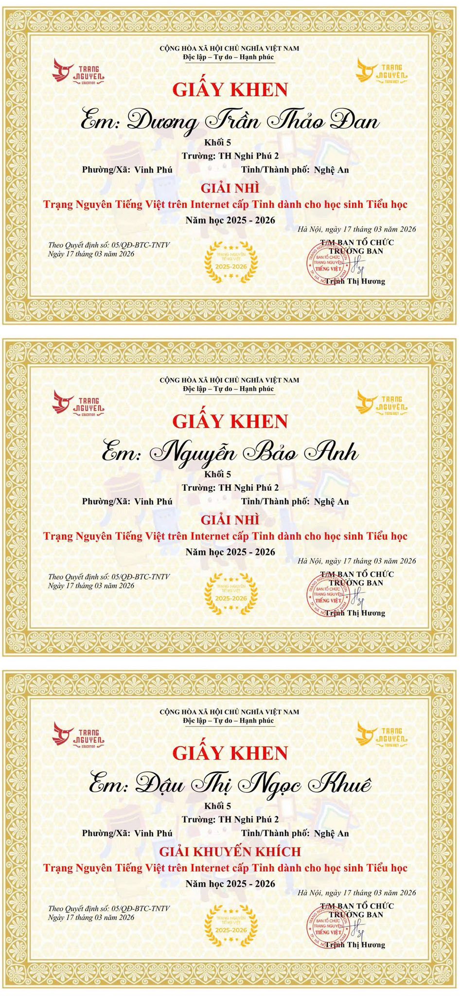 🏆 BẢNG VÀNG VINH DANH: 