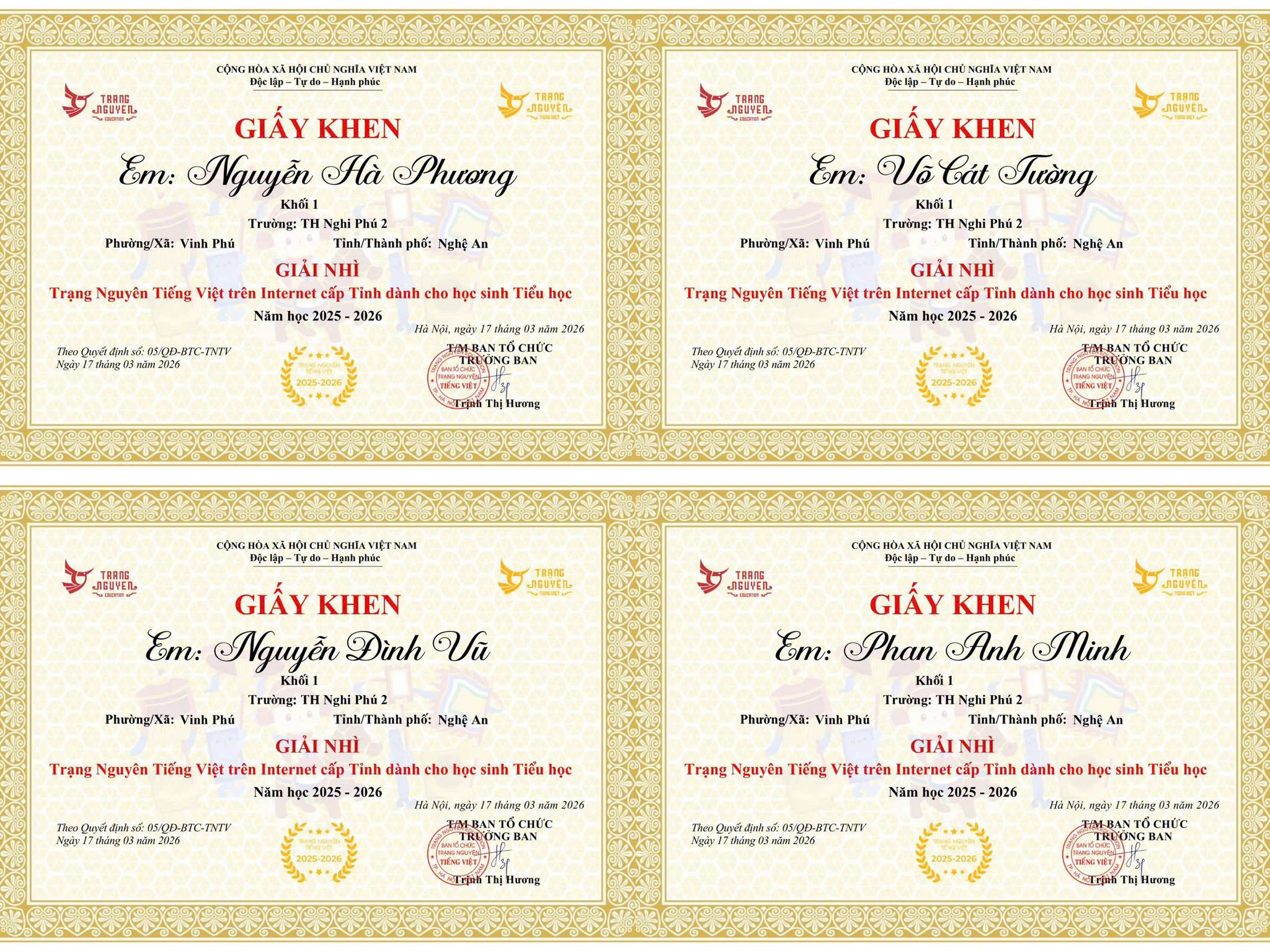 🏆 BẢNG VÀNG VINH DANH: 