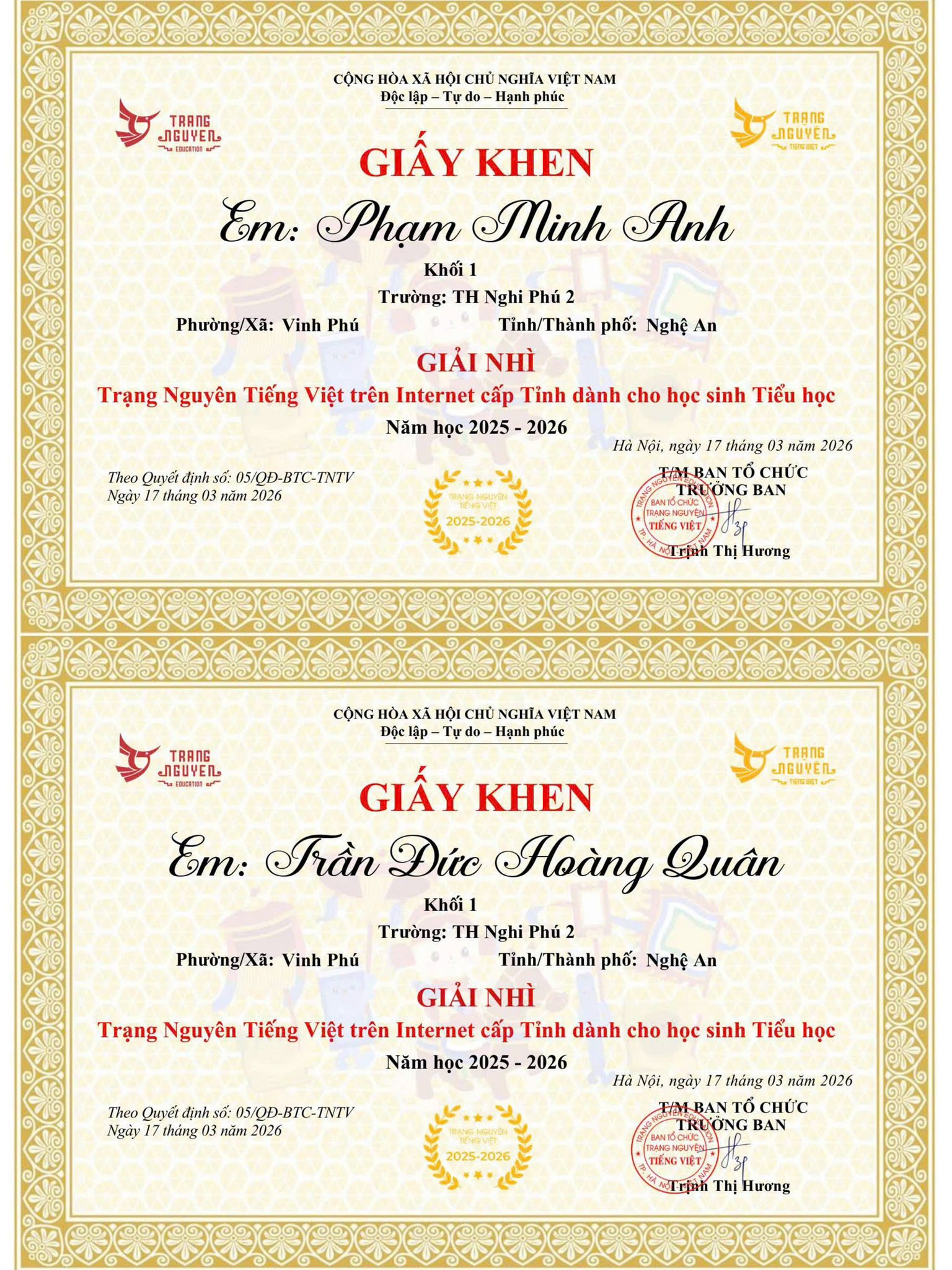 🏆 BẢNG VÀNG VINH DANH: 