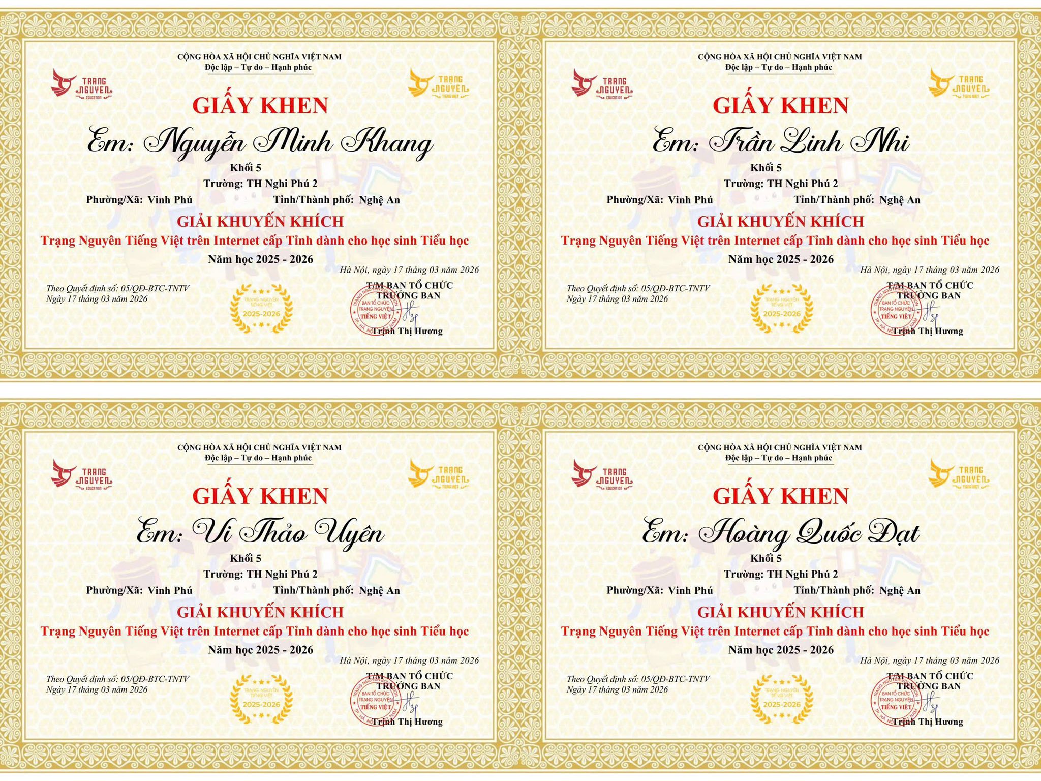 🏆 BẢNG VÀNG VINH DANH: 