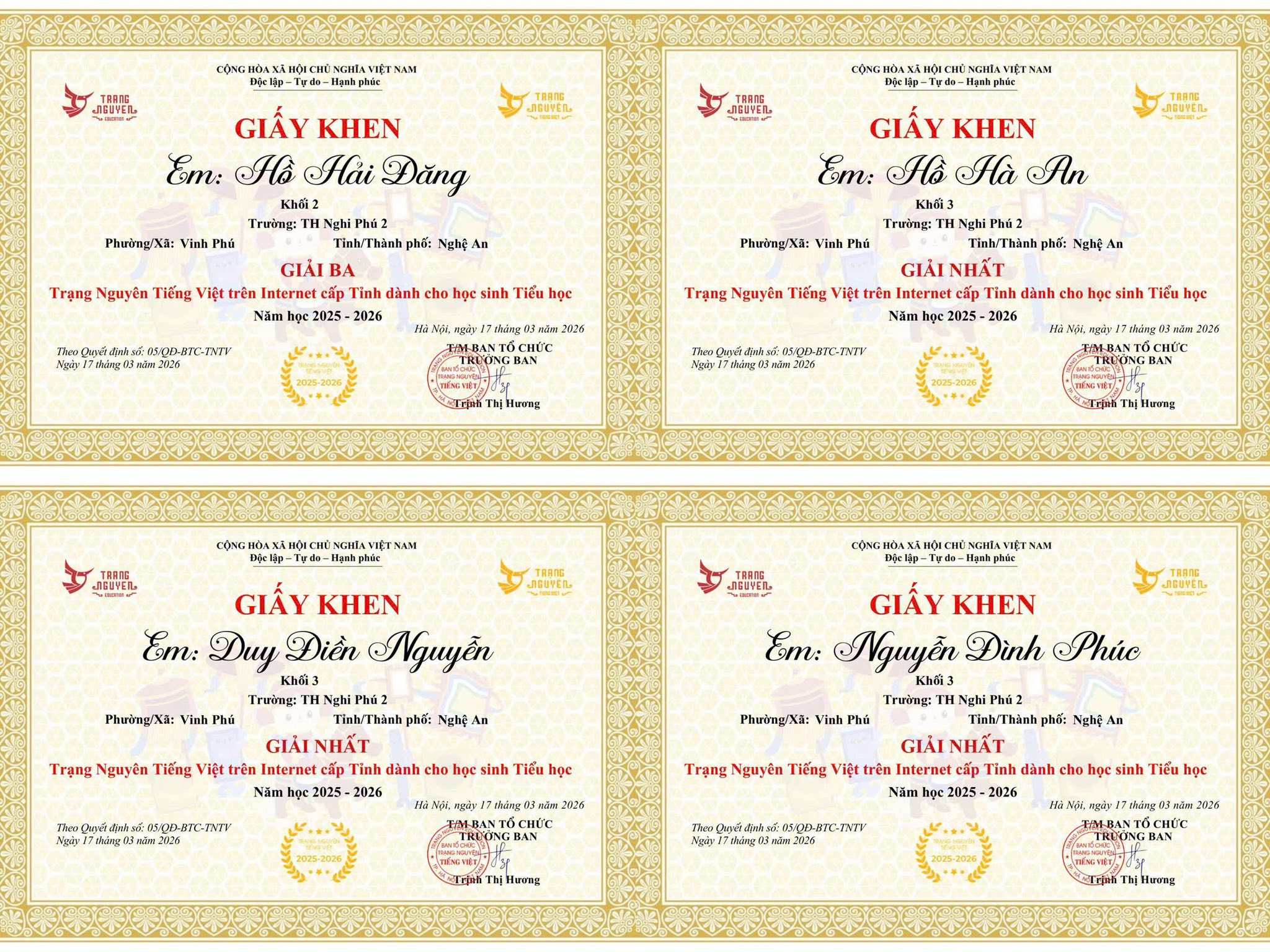 🏆 BẢNG VÀNG VINH DANH: 