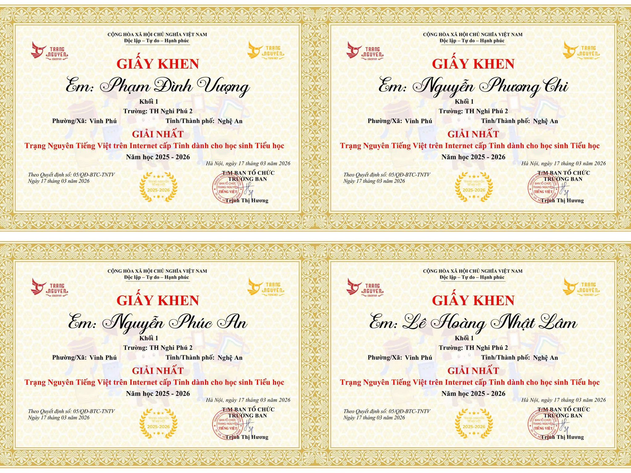 🏆 BẢNG VÀNG VINH DANH: 