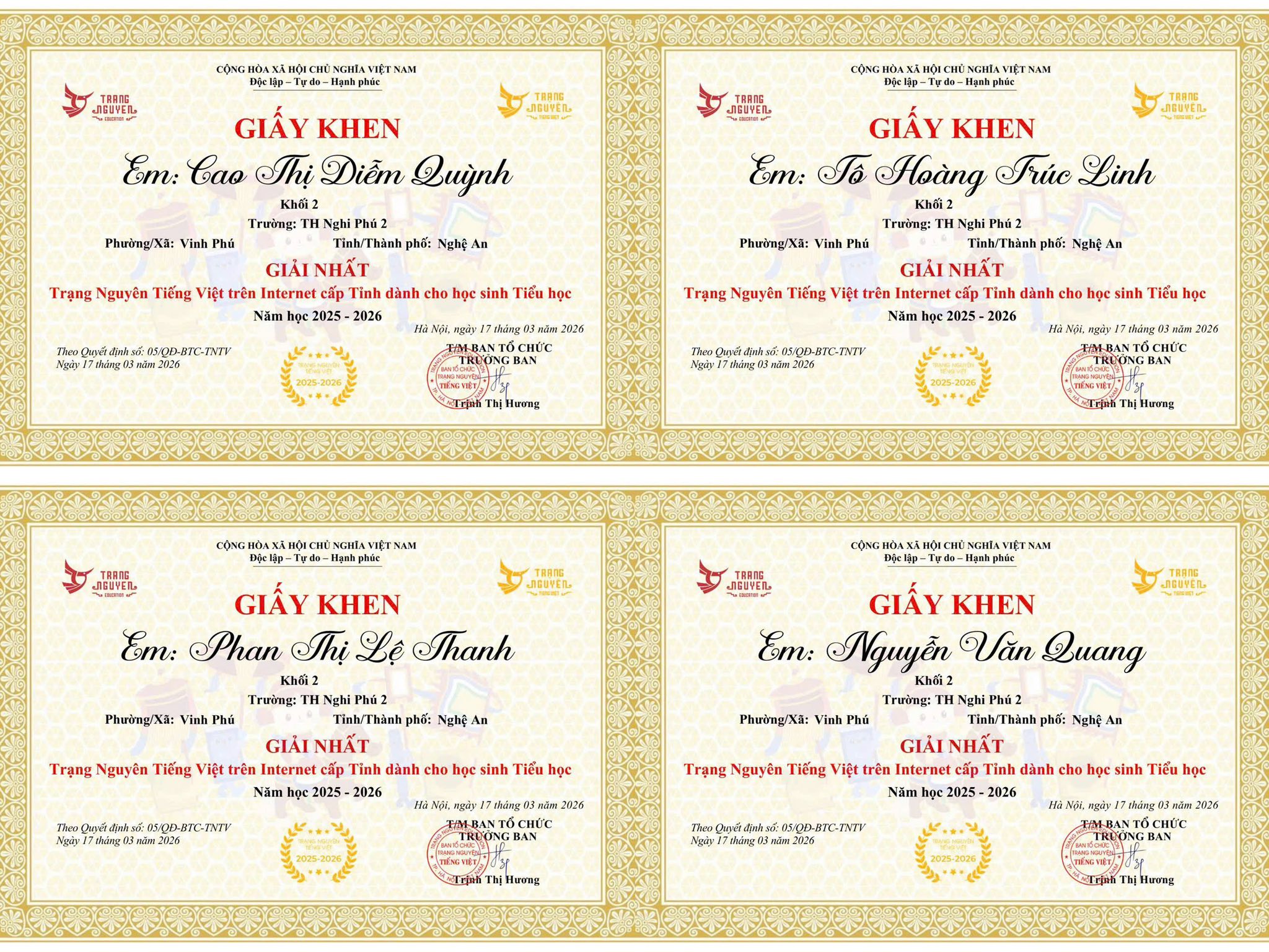 🏆 BẢNG VÀNG VINH DANH: 