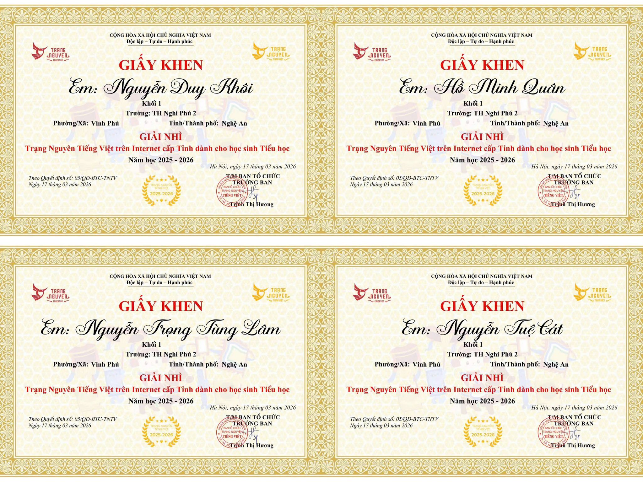 🏆 BẢNG VÀNG VINH DANH: 