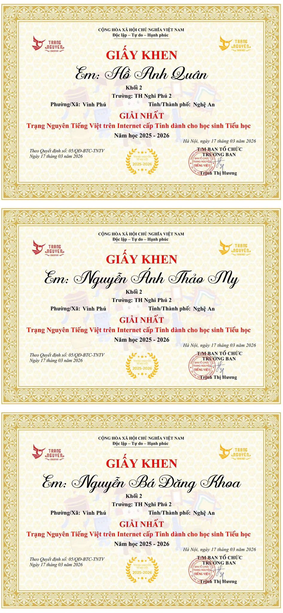 🏆 BẢNG VÀNG VINH DANH: 