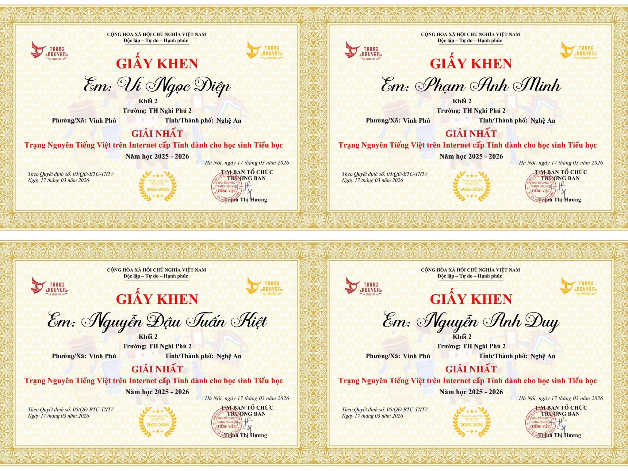 🏆 BẢNG VÀNG VINH DANH: 