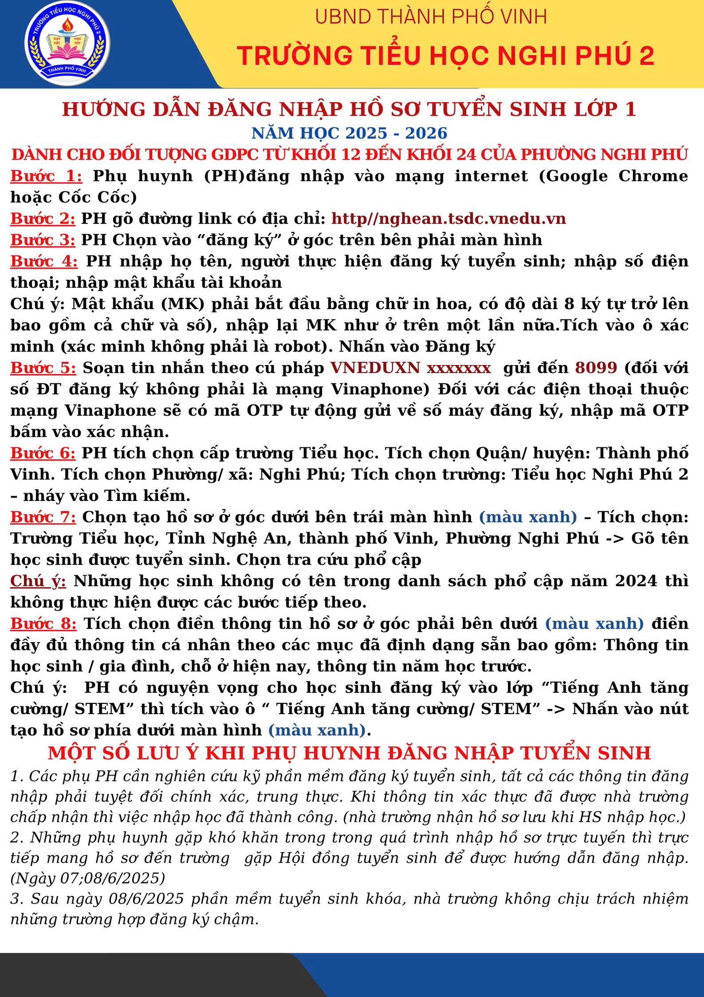 Thông tin tuyển sinh trường TH Nghi Phú 2
