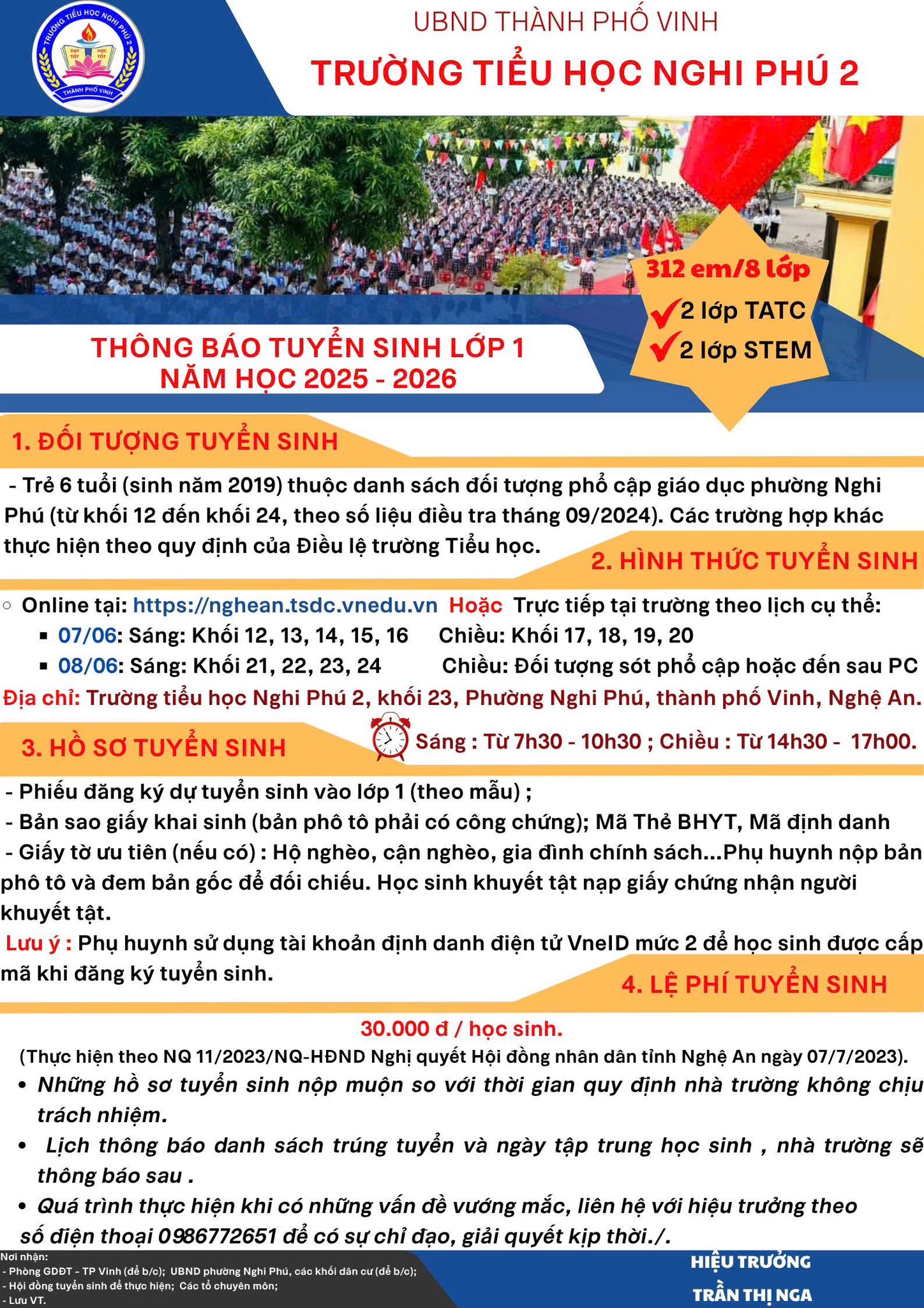 Thông tin tuyển sinh trường TH Nghi Phú 2