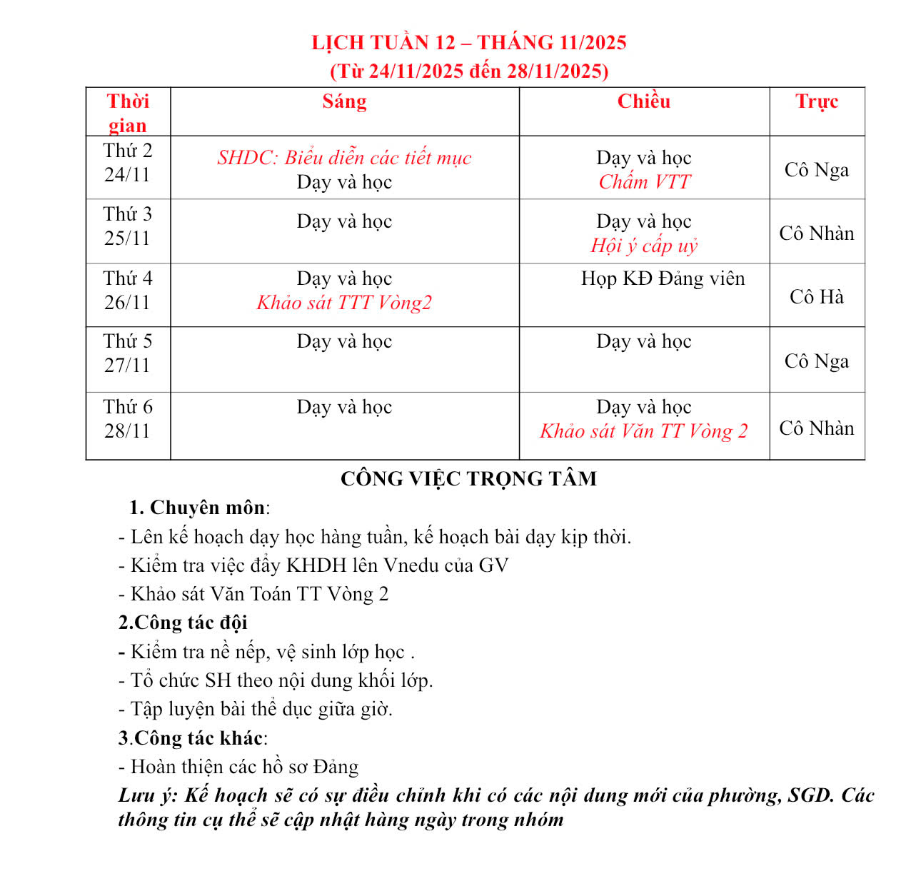 LỊCH TUẦN 12 - THÁNG 11/2025.