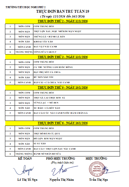 LỊCH TUẦN 19 - BÁN TRÚ TUẦN 19 THÁNG 01/2026.